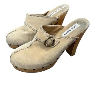 Steve Madden- Beige Faris Leather Platform Slip On Clog Heels Size 8B